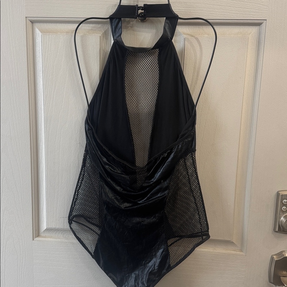 Black Mesh Halter Bodysuit - Picture 4 of 5